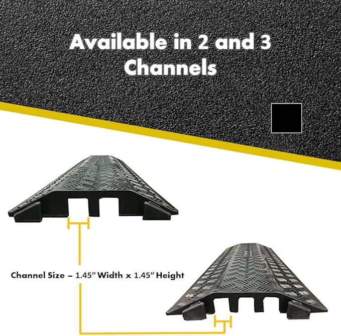 Kable Kontrol Drop Over Floor Cord Cover – 40” Inch Long 3 Channel Cable or Wire Protector – 30 Pcs Bulk Pack - Rubber Ramp for Indoor and Outdoor Use – Black