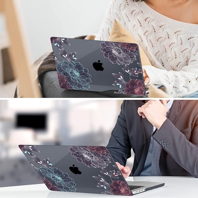 DONGKE Compatible with MacBook Pro 16 Inch Case (2026-2021 Release, M5 M4 M3 M2 M1 Pro/Max Chip), Plastic Hard Shell Cover with Keyboard Cover & Screen Protector for MacBook Pro 16", Dahlia Flowers