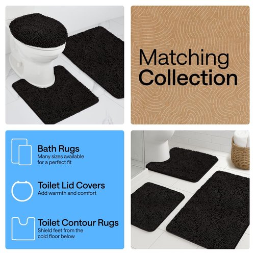 GORILLA GRIP Bath Rug Mat 36x24, Thick Soft Absorbent Chenille, Quick Dry Microfiber Mats, Rubber Backing Washable Shower Floor Rugs, Bathmat Runner, US Designed Bathroom Home Decor Accessories Black
