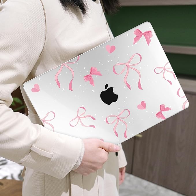 MEEgoodo Case for M5/M4/M3/M2 MacBook Air 13 inch Case 2026 2025 2024 2022, Fit Model A3449/A3240/A3113/A2681, Laptop Hard Shell Compatible with MacBook Air 13.6-inch, Pink Ribbons Bows