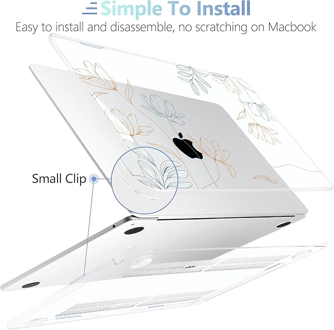 MEEgoodo for M5/M4/M3/M2 MacBook Air 15 inch Case 2026 2025 2024 2023, Case Fit Model (A3448/A3241/A3114/A2941) for MacBook Air 15.3 inch, Engraving Floral