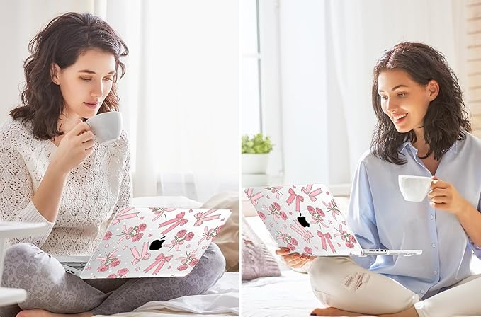 Tuiklol for MacBook Pro 14 Inch Case 2026 2025 2024 2023 2022 2021 Release M5/M4/M3/M2/M1 A2442 Pro/Max,Hard Shell Case with Screen Protector for Touch ID, Bow & Rose-White