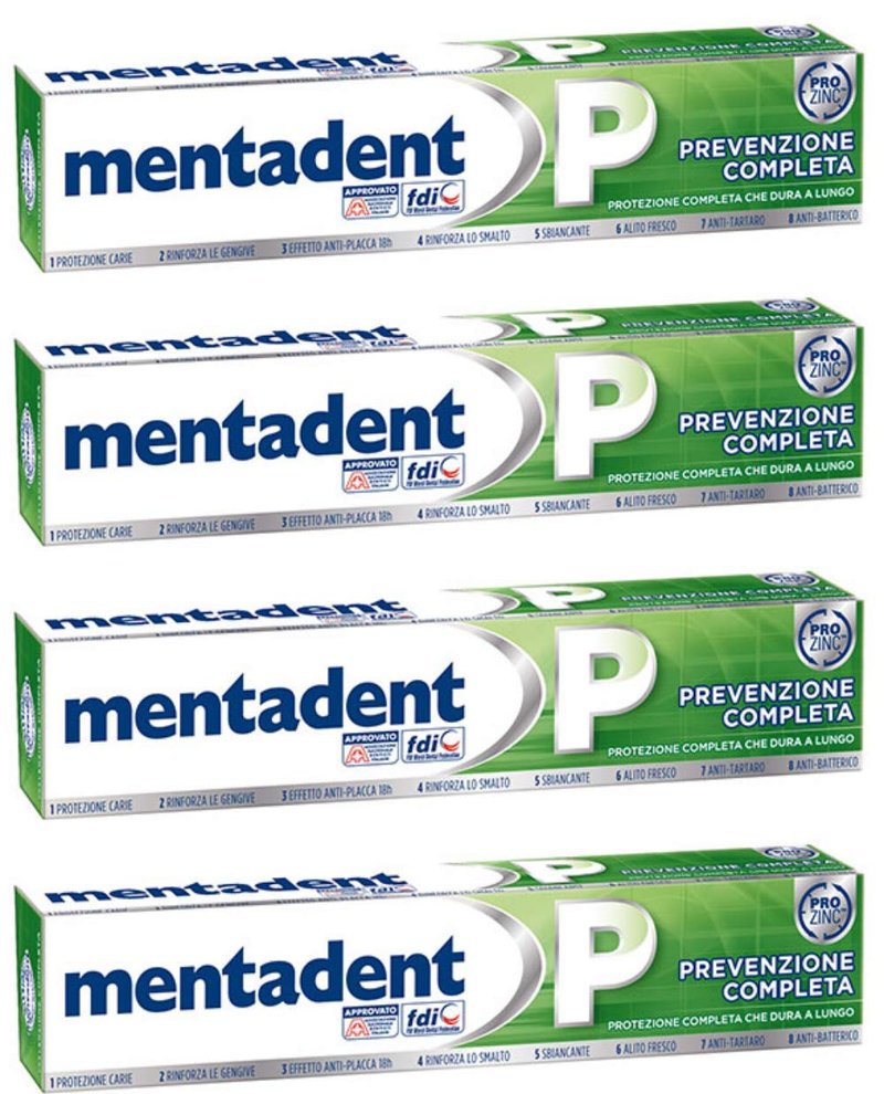Mentadent P Toothpaste Prevention Complete 3.38 Fluid Ounce (100ml), Pack of 4