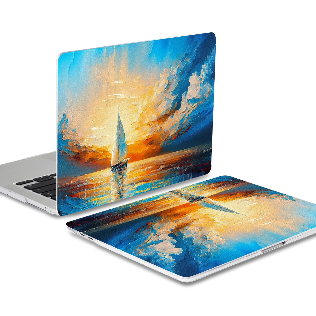 Batianda Design Case for M1 MacBook Air 13 Inch Model A2337 A2179 A1932 2021 2020 2019 Release,3D Painted Landscape Series Hard Shell with Keyboard Cover & Screen Protector, Sail