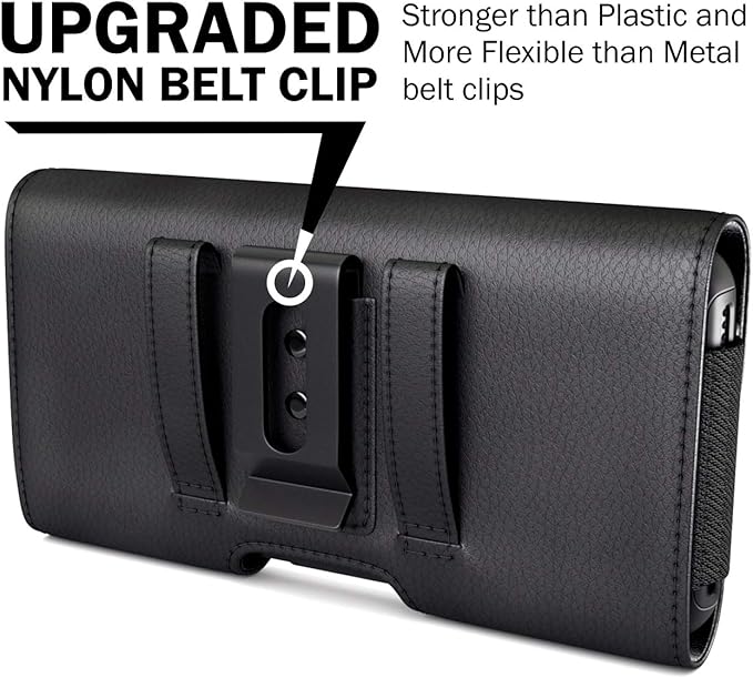 PiTau Phone Belt Case for iPhone 17 16 16e 15 14 13 12 11 Xs X XR (Including Pro Models), Cellphone Holster Clip Pouch, ID/Credit Card Holder, Fits with Otterbox Cover on, Black