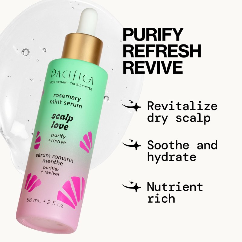 Pacifica Scalp Love Rosemary Mint Serum - Dry, Flaky, and Itchy Scalp Serum, Hydrating, Moisturizing, and Calming Treatment Formulated with Witch Hazel, Vegan and Cruelty-Free - 2 Fl Oz