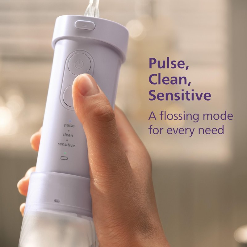 Philips Sonicare Compact Flosser 1000, Purple, ProtectiveClean 5300 Rechargeable Electric Toothbrush and 2PK Compact Nozzle Bundle, BD2001AZ