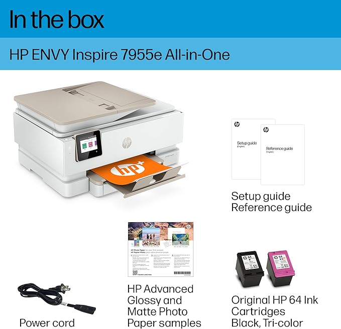 HP Envy Inspire 7955e Wireless Color Inkjet Printer, Print, scan, copy, Easy setup, Mobile printing, Best-for-home, 3 month Instant Ink trial included, AI-enabled (1W2Y8A)