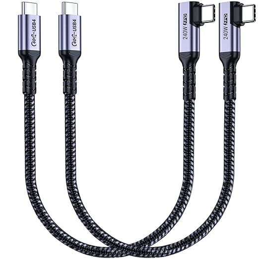 SUMPK 1FT USB 4 Cable Right Angle [2 Packs], 240W USB C Cable, 40Gbps High Speed Data Transfer with Single 8K or Dual 4K Display Video Dispaly Compatible with iPhone 16/16 Pro Max/16 Plus