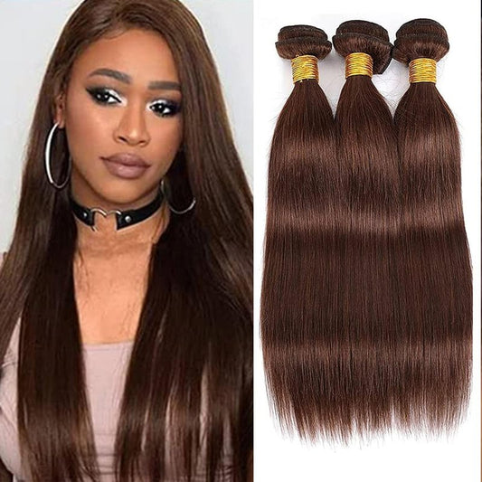 Human Hair Bundles - 18" 20" 22" Straight Brazilian Hair | Chocolate Brown Unprocessed Weave for Black Women