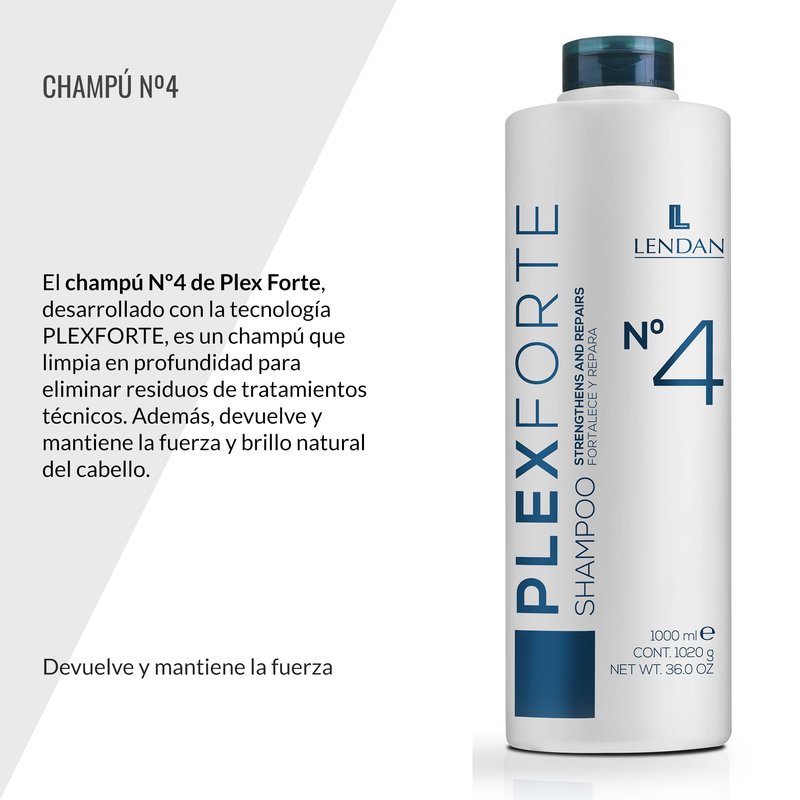 Lendan - Repair Shampoo - Plex Forte Nº4 Shampoo - 1000 ml - Repairs and Strengthens Hair - Deep Cleanses - Normalizes Hair pH - Anti-Frizz - Deep Hair Hydration