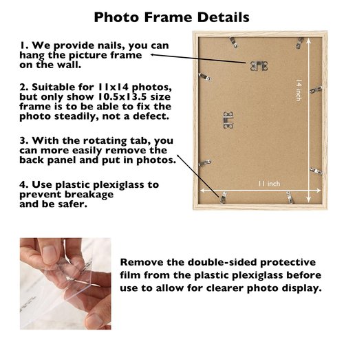 JCJMY 11x14 Picture Frame for Wall Hanging, Wall Mounting Horizontally or Vertically, 11 x 14 Wall Gallery Poster Photo Frame with Shatter Resistant Plexiglass, Natural