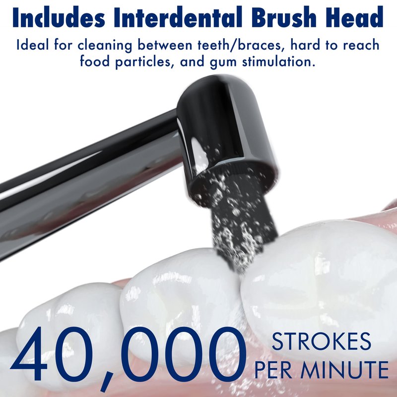 Sonic-FX Solo Electric Toothbrush - 3 Brushing Modes - with Intelligent Auto-Timer, Includes 2 Tooth Brush Heads, and 1 Interdental Head, Rechargeable, Electronic Charging/Storage Base (Black)