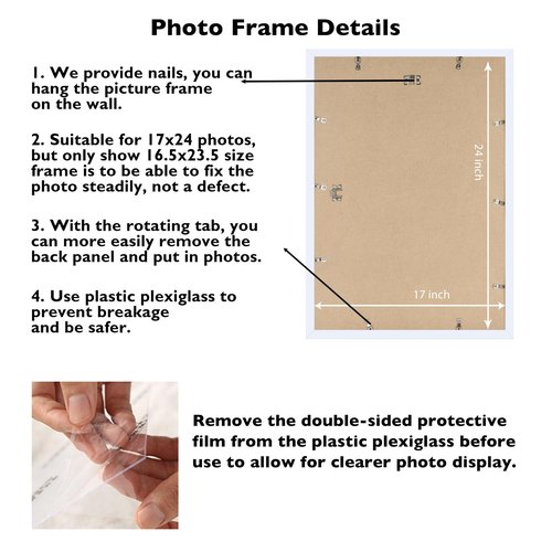 JCJMY 17x24 Picture Frame White for Poster & Photo, Horizontal & Vertical Formats, Wall Hanging, 17 x 24 Gallery Frame