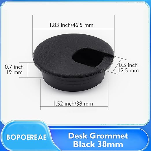 BOPOREAE Desk Grommet 1-1/2" (38 mm), Desk Cord Hole Cover, Cable Grommet ABS Plastic, Desk Hole Grommet for Office and Home Table Cable, Detachable Cable Cord Organizer (Black 8 Pcs)