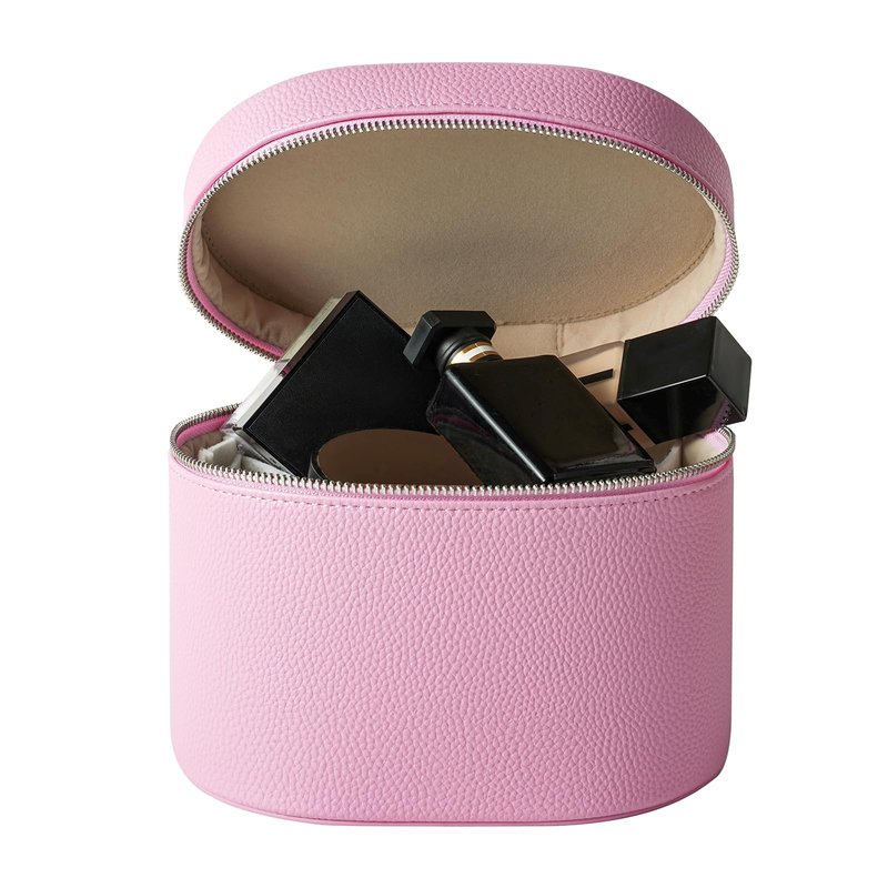 RSRSLEII Pink Aesthetic Makeup Bag, Travel Makeup Vanity Case with Divider and Handle, Waterproof PU Leather Cosmetic Organizer Bag, Portable Toiletry Bag for Women(02Pink)