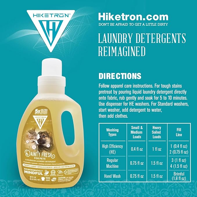 Hiketron Dainty Fresh For Pets Liquid Laundry Detergent, 5x Ultra Concentrated, Tough Stains Remover, Long Lasting Scent (80 Fl Oz, Pack of 2)