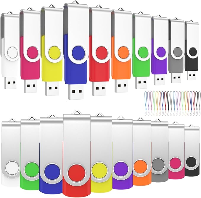 ABLAZE 8GB Flash Drive 50 Pack, USB 2.0 Memory Stick with Lanyards Swivel Thumb Drives Bulk Pendrive U Disk for Data Storage (Mixcolors)