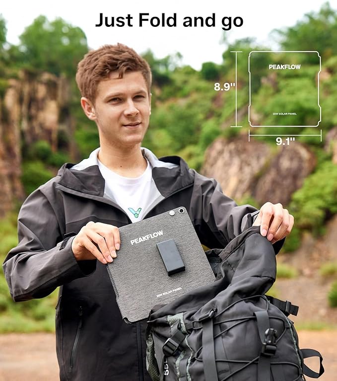 30W Solar Panel,Foldable Portable Solar Panel,25.4% High-Efficiency, USB-A and 2 USB-C Ports, Folding IP 68 Waterproof Solar Panels with Carabiners for Camping