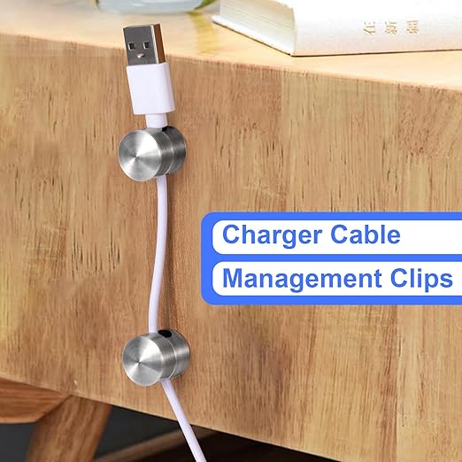 SmallCat 2 Sets Charger Holders for Cords, Silver Adjustable Cable Anchor Holders, Adhesive Metal Cord Clips, Cable Management Wire Organizers for Desk, Office, Nightstand