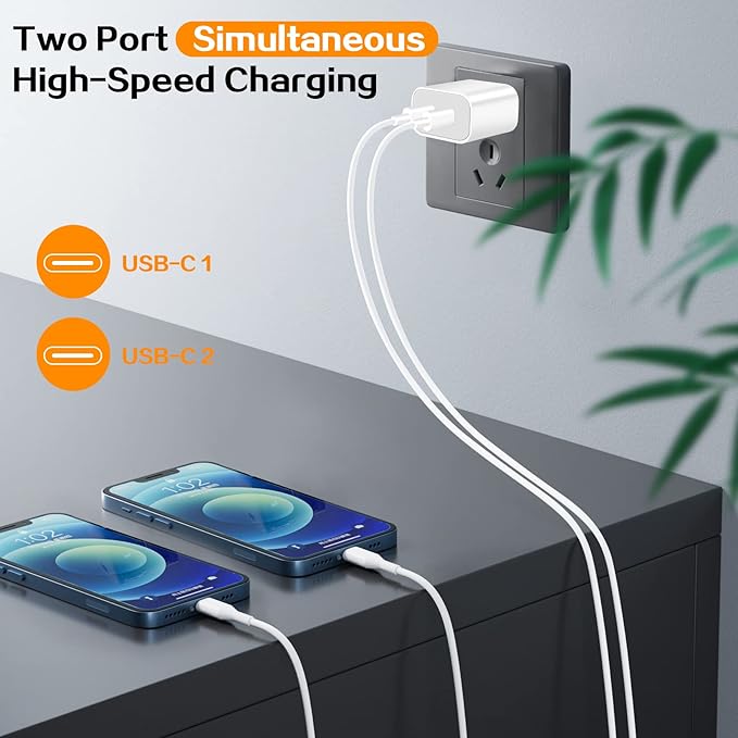 Phone Charger - 2Pack USB C Fast Charging Block, 4Pack USB C to Lightning Cable for iPhone 14/13/12/11/X/XR/SE