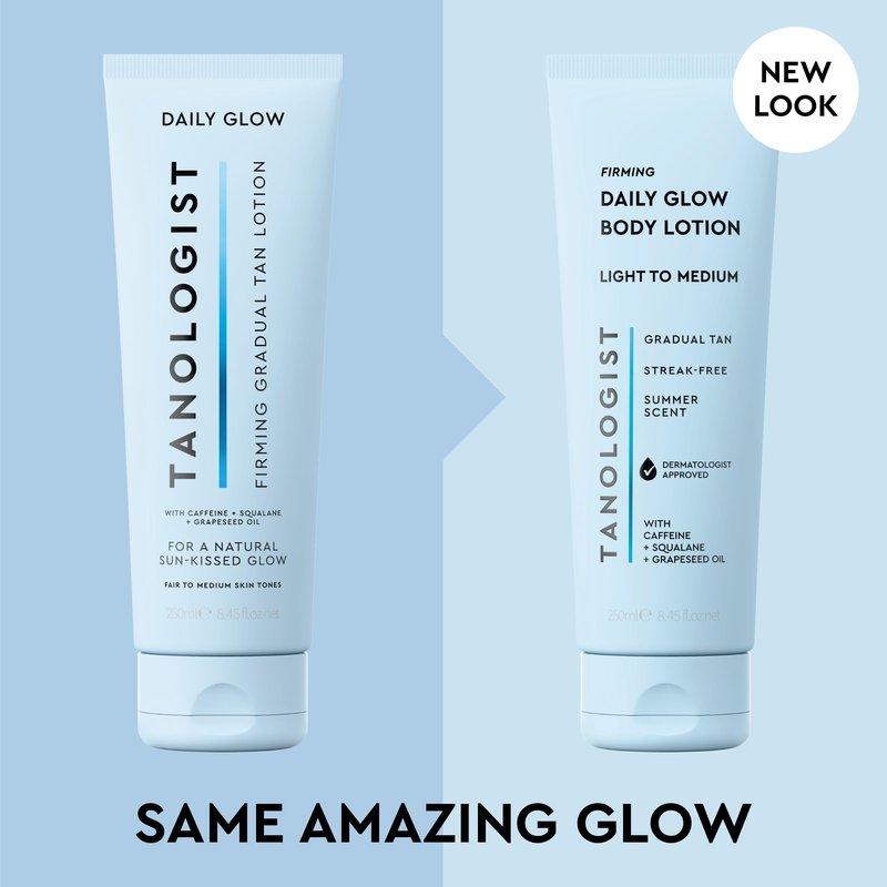 Tanologist Firming Daily Glow Body Lotion, Light/Medium, Gradual Tanning Lotion, No Fake Tan Smell, Streak-Free & Natural-Looking Self Tanner, Vegan, 8.45 fl. oz/250 ml Tube