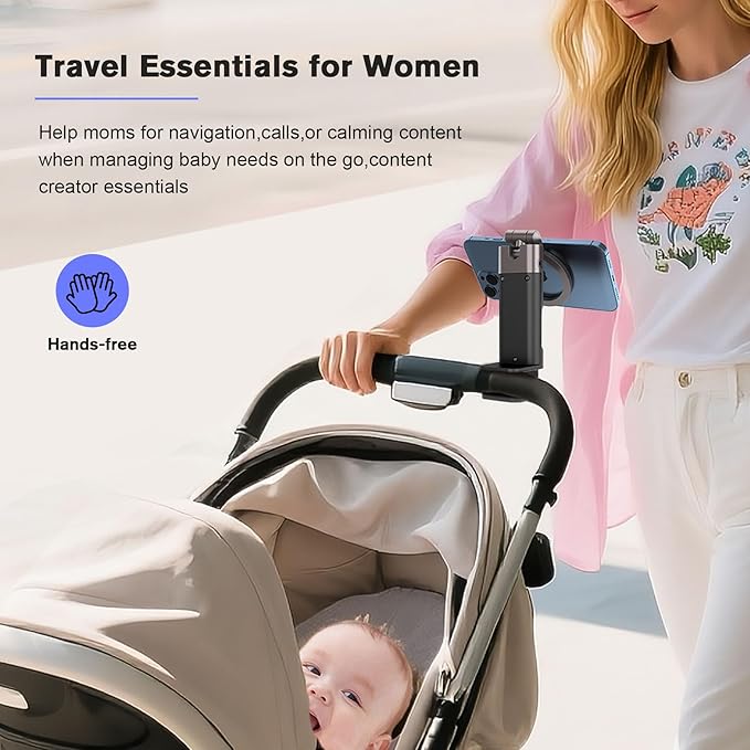 SOGUE Airplane Travel Essentials Men Phone Holder,Plane Phone Mount for MagSafe,Foldable Magnetic Phone Stand for Desk 360° Swivel Universal in Airplane Gadgets for iPhone 17