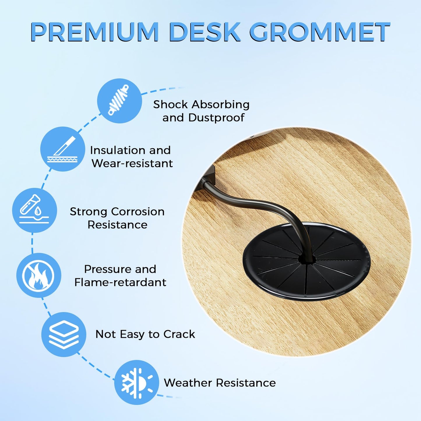 BOPOREAE 12 Pcs Cable Grommet, Snap Bushing 1-3/16" (30 mm) Mounting Diameter, Flexible Petal-Shaped Buckle Round Nylon Desk Grommet for Wires Through Countertop Cord Organizer and Protection, Black