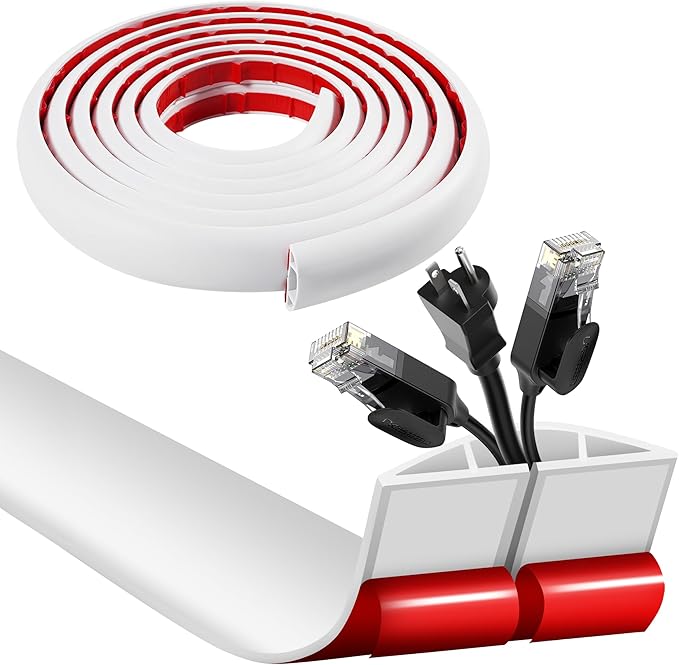 BEIEBIJOB Self Adhesive Floor Cord Cover, Cable Protector, 10ft, White