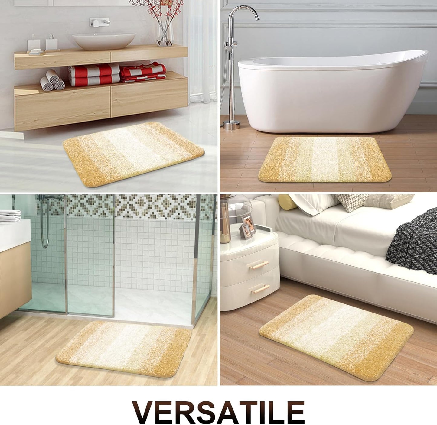 OLANLY Large Bathroom Rug Mat - Extra Soft Microfiber with Rubber Backing | Quick Dry, Washable, Light Yellow 54x24