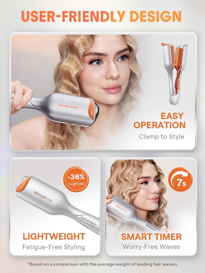 Hair Beach Babe Waver - 2 Barrel Crimper with Smart Timer & Adjustable Temps | Dual Voltage, Anti-Scald Design