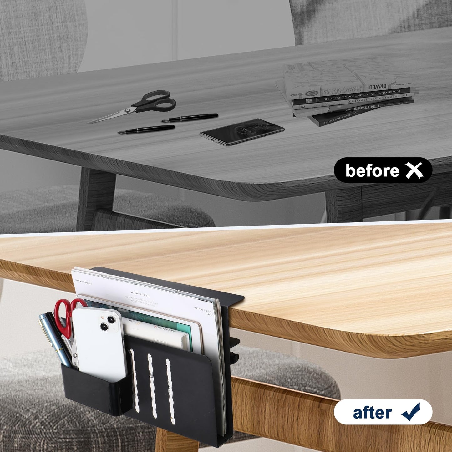 osseph 2 Tier Desk Side Storage Organizer, Under Desk Laptop Holder, No Drill Hanging Desks Caddy for Office & Home, Clamp On Desk Shelf for Tablet, Files, Accessories, Load 30Lbs