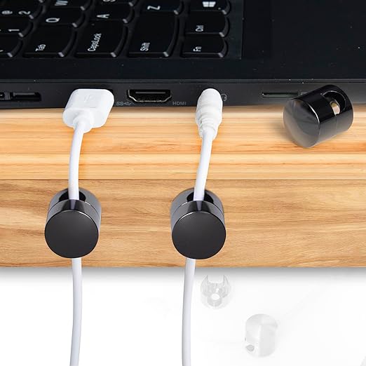 SmallCat 1 Sets Charger Holders for Cords, Black Adjustable Cable Anchor Holders, Adhesive Metal Cord Clips, Cable Management Wire Organizers for Desk, Office, Nightstand