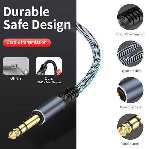 GOSYSONG 1/4 inch Extension Cable 50ft, 1/4" inch Male to Female Stereo Extension Cable