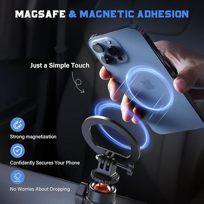 Phopik 56" Magnetic Tripod for iPhone,Phone Tripod MagSafe Compatible with iPhone/Android,GoPro, DJI Osmo Pocket 3,Protable Selfie Stick Tripod for Vlogging, Video Recording,Travel Content Creators