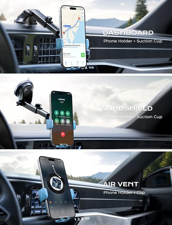 CHGeek Wireless Car Charger, 15W Fast Charging Auto Clamping Car Charger Phone Mount Phone Holder fit for iPhone 15 14 13 12 11 Pro Max Xs, Samsung Galaxy S24 Ultra S23 S22 S21, S20, S10+, Cyan