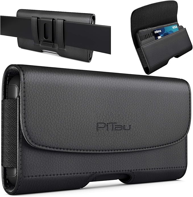 BOMEA Holster for Samsung Galaxy Ultra S25 S24 S23 S22 S21 Note 20, Google Pixel 8 9 Pro XL – Extra Large Cell Phone Belt Holder Case with Clip, ID Card Pouch - Black