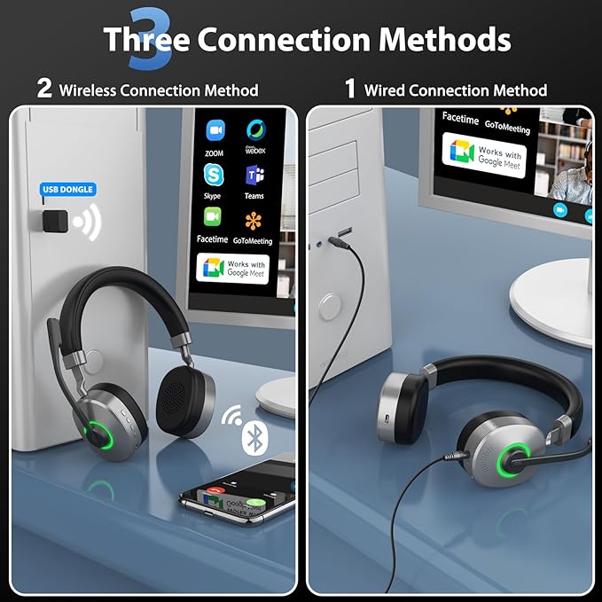 Wireless Headset with Mic for Work