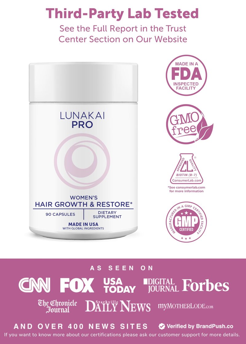 Lunakai USA Made Hair Growth Supplement for Women - Advanced 20 Nutrient with Marine Collagen, Saw Palmetto, Biotin & Keratin - Daily Hair Vitamins for Thicker Strands - 90 Capsules