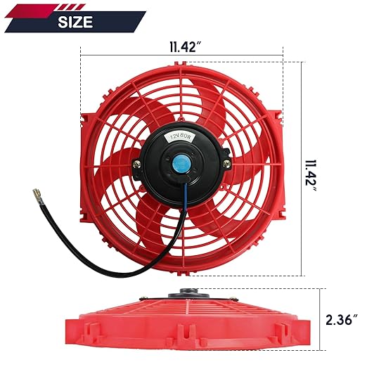 FSBCGT 2PCS 10 inch Slim Fan Push Pull Electric Radiator Cooling 12V 80W Mount Universal Kit Red