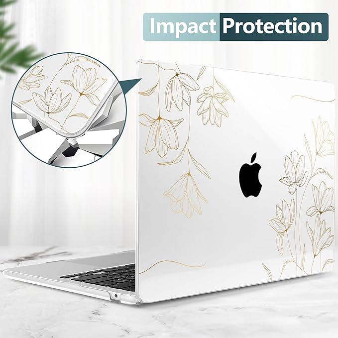 TWOLSKOO for MacBook Air 13 inch Case M5 2026 M4 2025 M3 M2 2024-2022 A3449 A3240 A3113 A2681, Plastic Hard Shell & Keyboard Cover & Screen Film for MacBook Air 13.6 inch Case, Florals X449