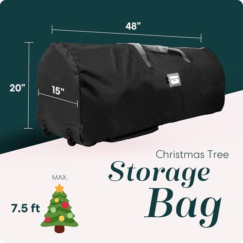 Handy Laundry - Rolling Tree Storage Bag for 7.5-Foot Christmas Tree | Zippered, Easy Transport with Wheels - Black