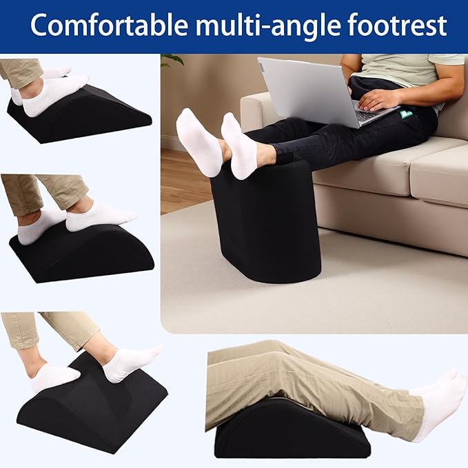 Opuvidity Foot Rest for Under Desk at Work, Ergonomic Under Desk Footrest with Washable Cover for Office, Home & Gaming Leg Elevation Pillow Black