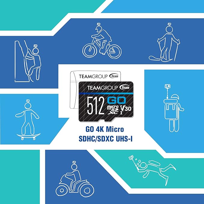 TEAMGROUP GO Card 128GB x 5 Pack MicroSDXC UHS-I U3 V30 4K for Action Cameras & Drone High Speed Flash Memory Card with Adapter for Outdoor Sports&Vlog, 4K Shooting,GoPro&Insta360&DJI TGUSDX128GU363