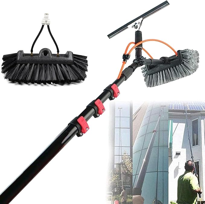 Window Cleaning Wand, Water Feeding Telescopic Brush for Pv Panel Cleaning - 12m/40ft, Roof Cleaning Tool Window Cleaner Kit,35cmbrushhead-6M/20FT,35cmbrushhead-12M/39FT