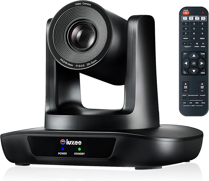 iuZee 4K UHD PTZ Camera AI-Auto Tracking, 20X Optical Zoom, USB3.0/HDMI/LAN PoE, IP Live Streaming, PTZ Conference Room Camera for Church Services Education Conference Events, Work with YouTube OBS