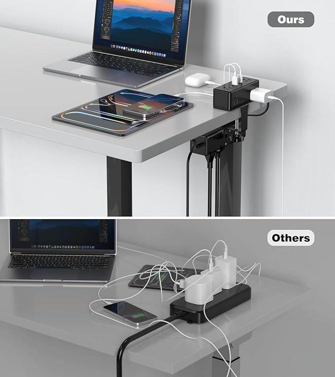 Dual Layer Desk Clamp Power Strip, Desktop Edge Mount Surge Protector with 15 AC Outlets & 4 USB Ports(20W USB-C), Ultra Thin Flat Plug & 10FT Power Cord for Office Home(ETL Listed)