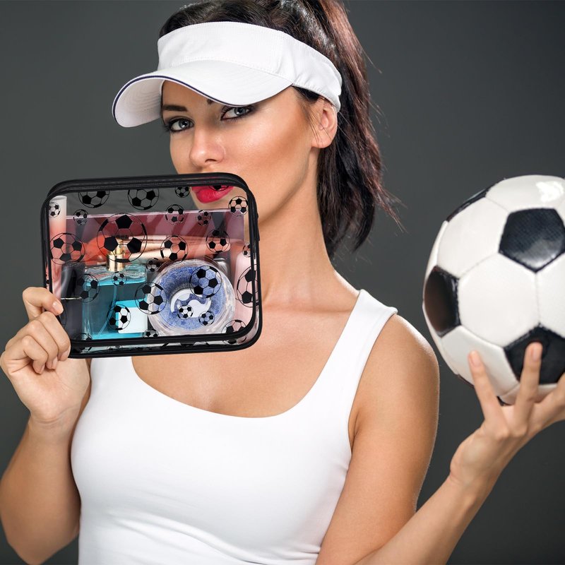 Kacctyen 20 Pcs Soccer Makeup Bags Bulk for Girls Women Football Team Party Favors Goodie Snack Bags 8 x 6 x 2.4'' Clear Cosmetic Bag Bulk for Soccer Mom Accessories PVC Toiletry Pouch with Zipper