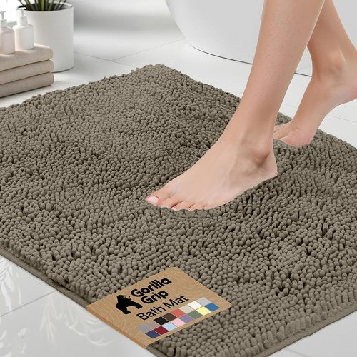 GORILLA GRIP Bath Rug Mat 44x26, Thick Soft Absorbent Chenille, Quick Dry Microfiber Mats, Rubber Backing Washable Shower Floor Rugs, Bathmat Runner, US Designed Bathroom Home Decor Accessories Latte
