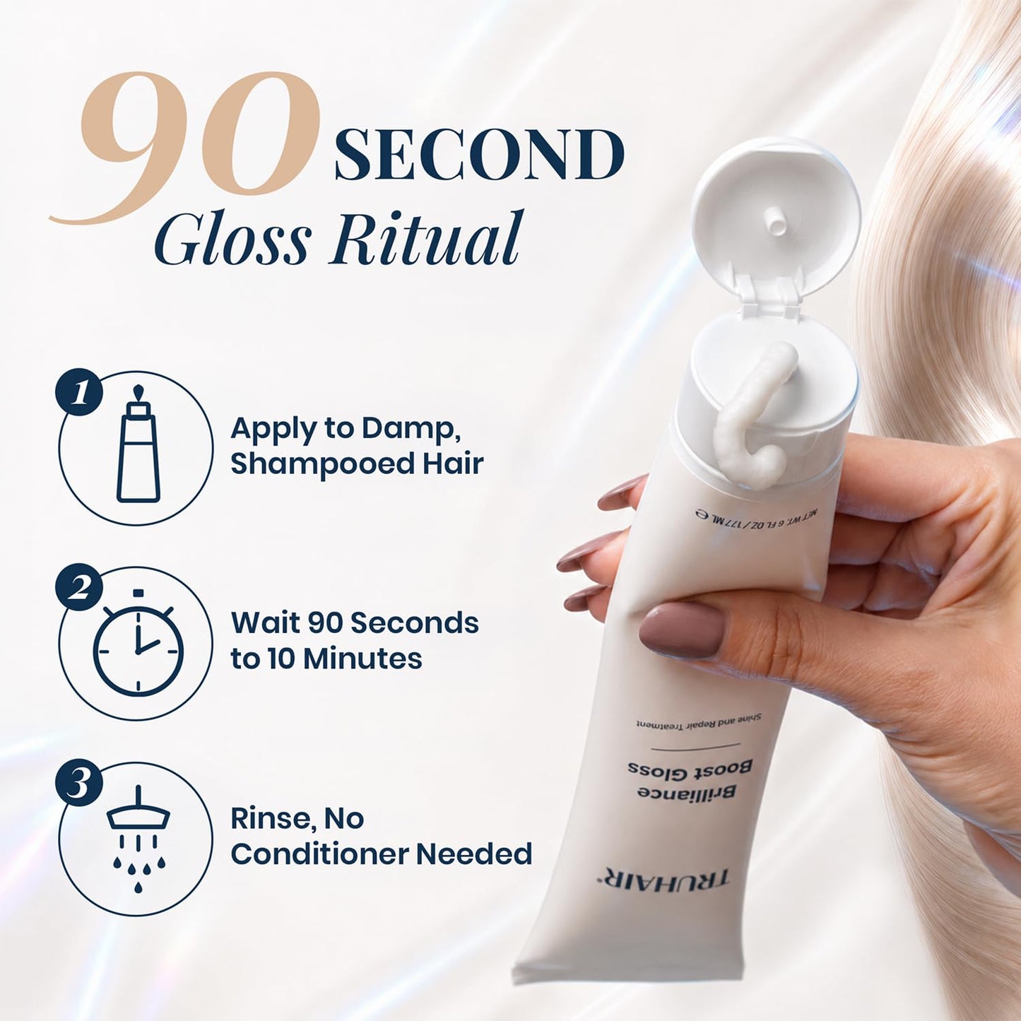 Truhair Brilliance Boost Gloss Shine & Repair Mask | Paraben & Sulfate Free, Clear Hair Gloss Treatment for Glossy Shine, Radiance & Smooth Finish | Hydrating Glossing Treatment for Hair - 6 Fl Oz